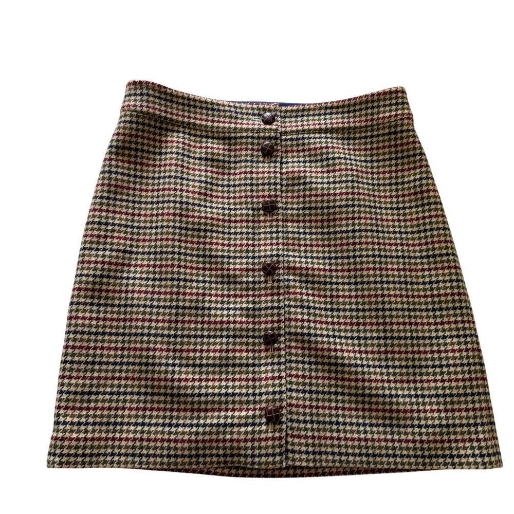 Talbots Houndstooth Plaid Wool Mini Skirt Sz 12 P Academia Preppy Y2K 2000s